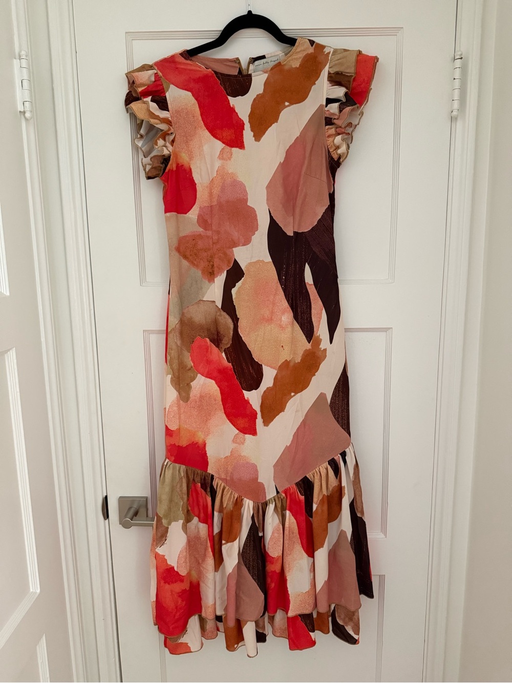 Never Fully Dressed Abstract Coral & Brown Maxi Dress